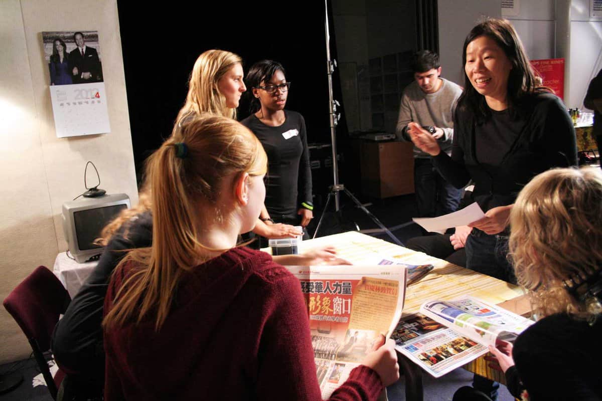 Fortune Cookies Director Brenda Lee instructs Northampton Academy students on set